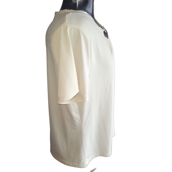 Tradition Cream Colored Short Sleeve Top With Bead Detailed Neckline XL - Picture 4 of 7